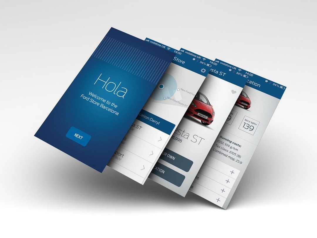 Ford Store Barcelona app screens